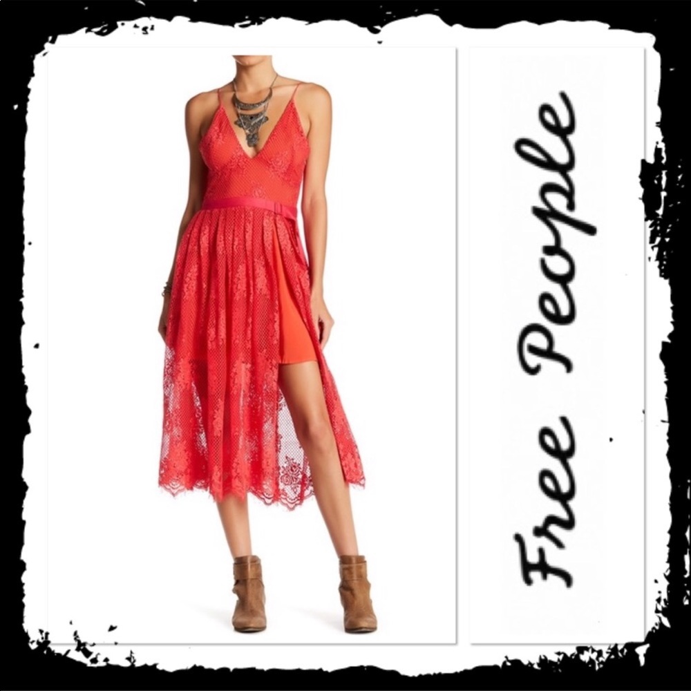 Free People Match Point Midi Red Pink Dress